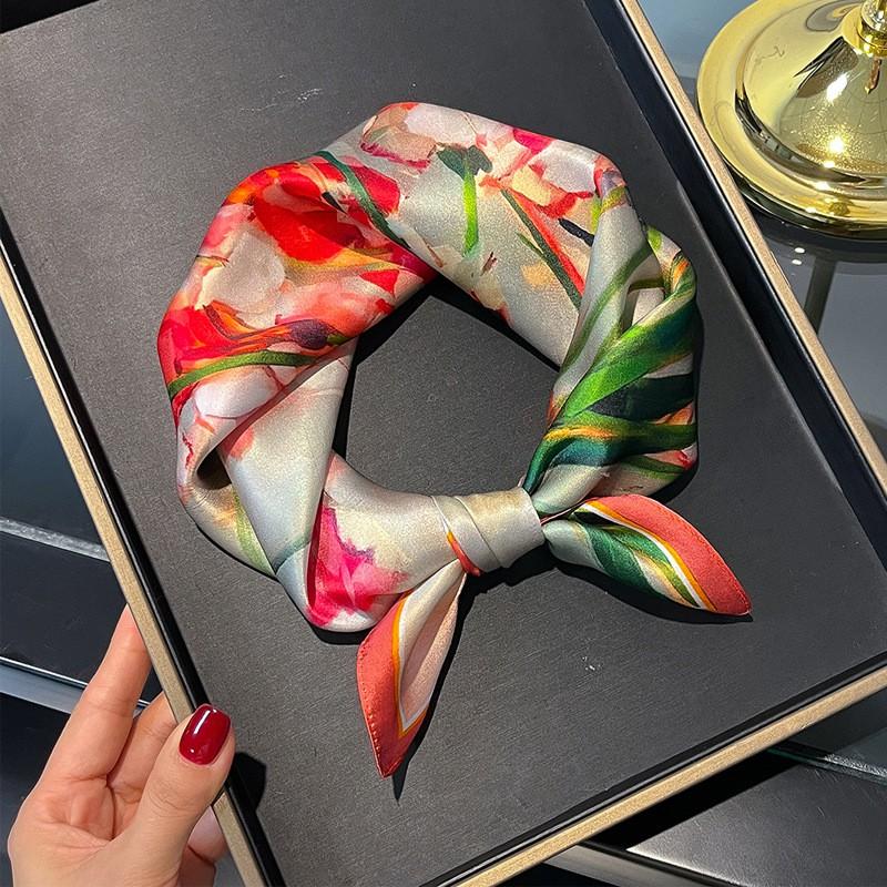 100% Pure Silk Square Scarf Women Lightweight Fashion Accessory In Plum Red Wear 53x53cm