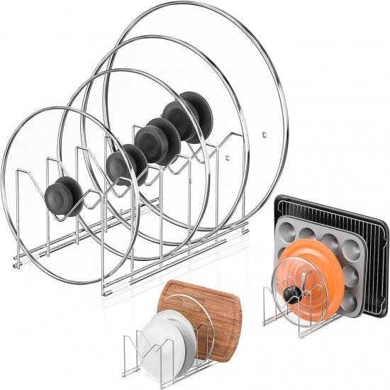 3 Pack Pot Lid Organizer for Cabinet, Stainless Steel Pot Lid Rack with Anti-slip Pad, Lid Holder for Pans Pots, Bakeware, Plates, Cookie Sheets,