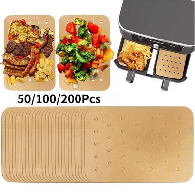 200Pcs Air Fryer Parchment Paper Disposable Steaming Tray Liners Kitchen Non-Stick Baking Paper Rectangular Oil-proof Paper