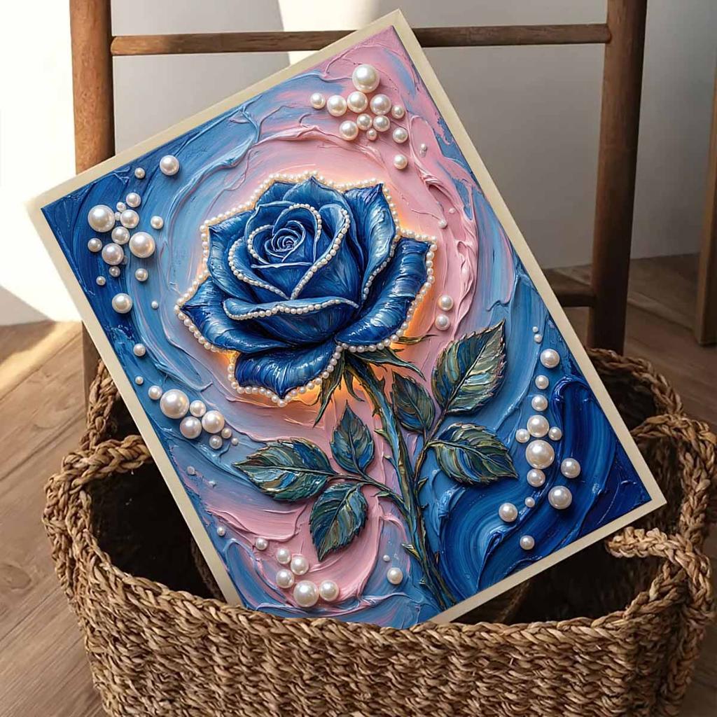 Crystal Pearl Painting 5D DIY Frame Decoration Painting Blue Rose Home Wall Decoration Transparent Pearl Gemstone Painting Picture Art Crafts
