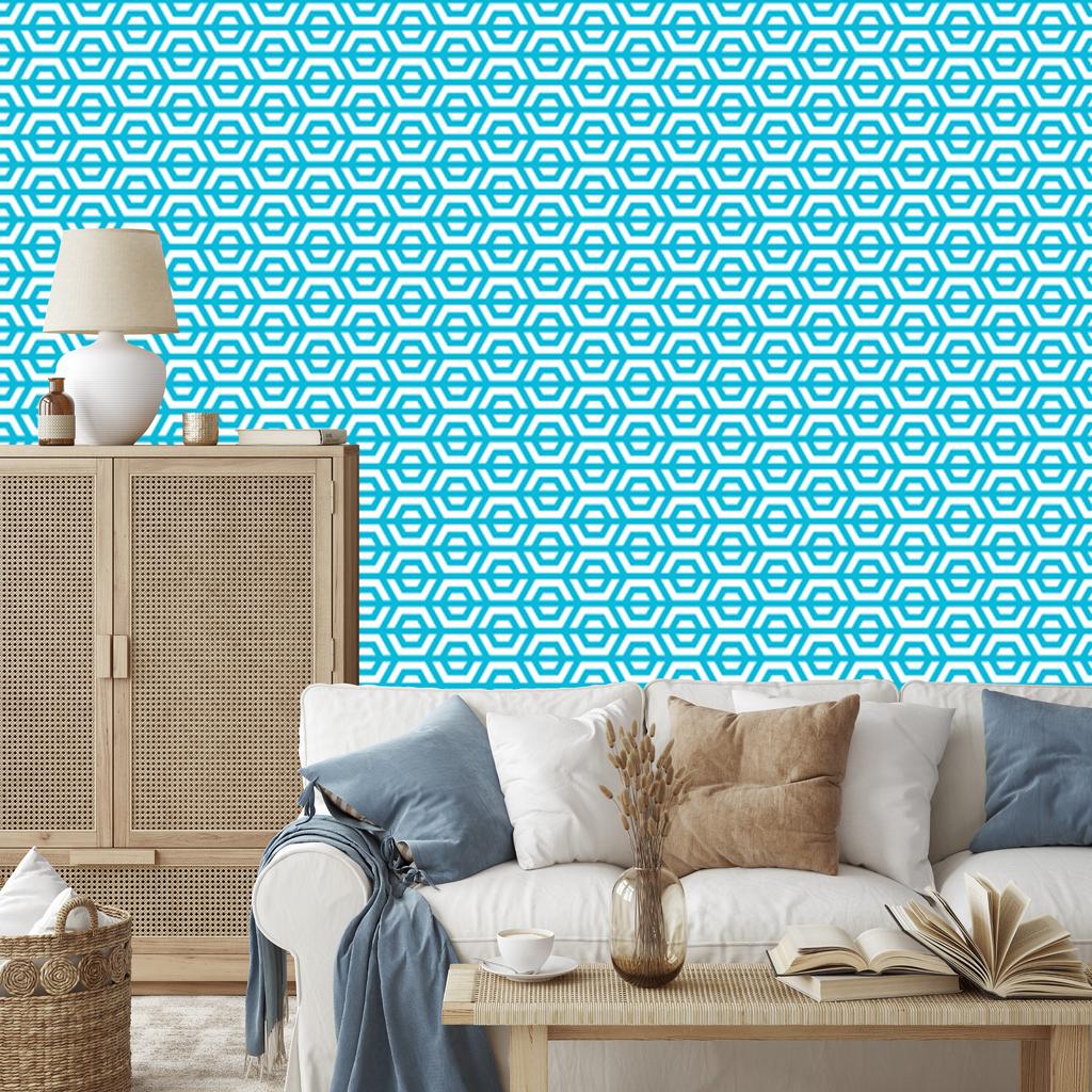 Wallpaper Geometric Pattern Celadon and Turquoise for Living Room and Bedroom 50x1000