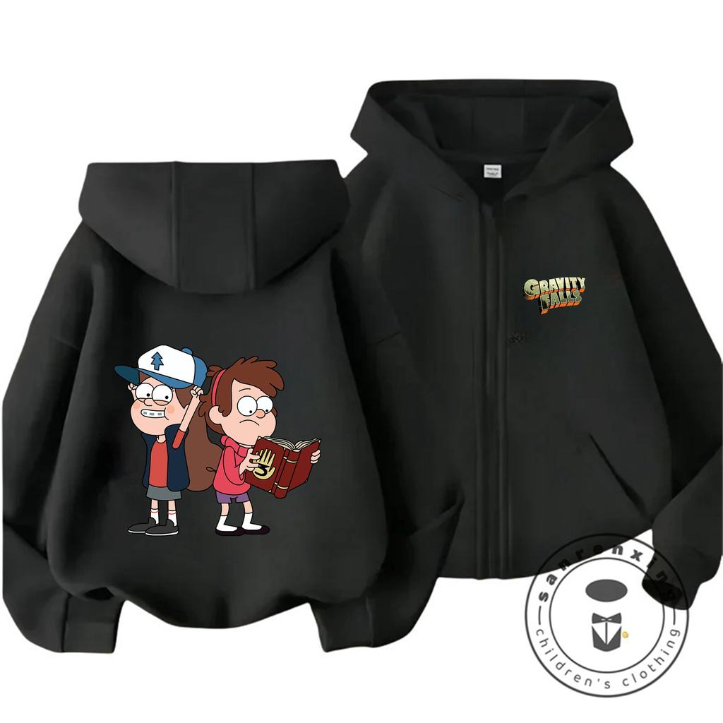 Felpa con zip Invernale Vintage Lavata Gravity Falls per Bambini Giacca con Cappuccio Retrò