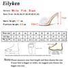 Fashion Eilyken Fashion Feather Thin Heels Fur PVC Slippers Sandals Women Peep Toe Mules Ladies Pumps Slides Shoes Size 35-42