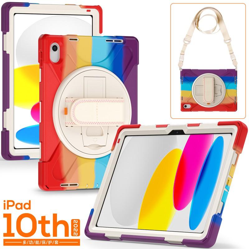 IPad 10th Gen Case 10.9 Inch Silicone Cover With Stand Shoulder Strap Full Body Shockproof