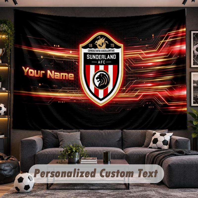 Wall Hanging Tapestry Custom NameSunderland FC Pattern Personalized Printed Fabric Wall Decor