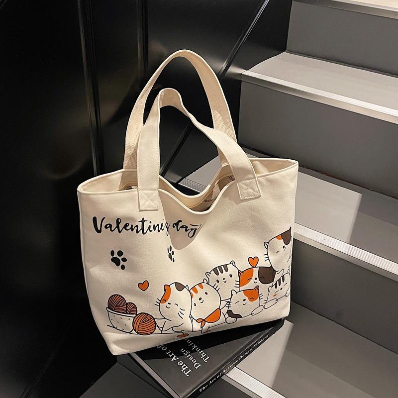 Cute Cartoon Canvas Bag Women's New Casual Large-capacity Versatile Shoulder Bag Commuter Tote Bag