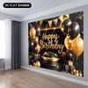 2D Black & Gold Glitter Birthday Background Cloth for Adult Party Photoshoot