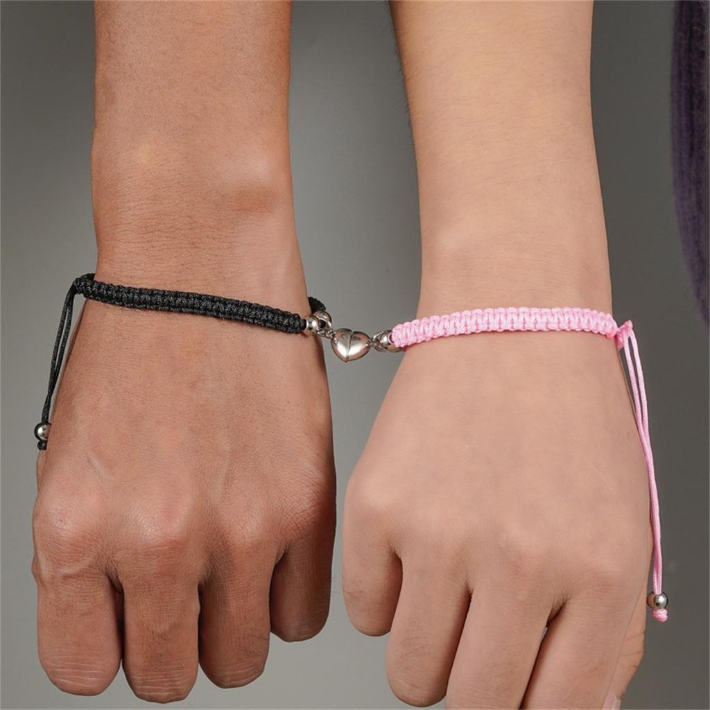 2Pcs/Set Magnetic Heart Attract Couples Love Bracelets For Women Men Handmade Braided Rope Adjustable Wristband Bracelet Jewelry
