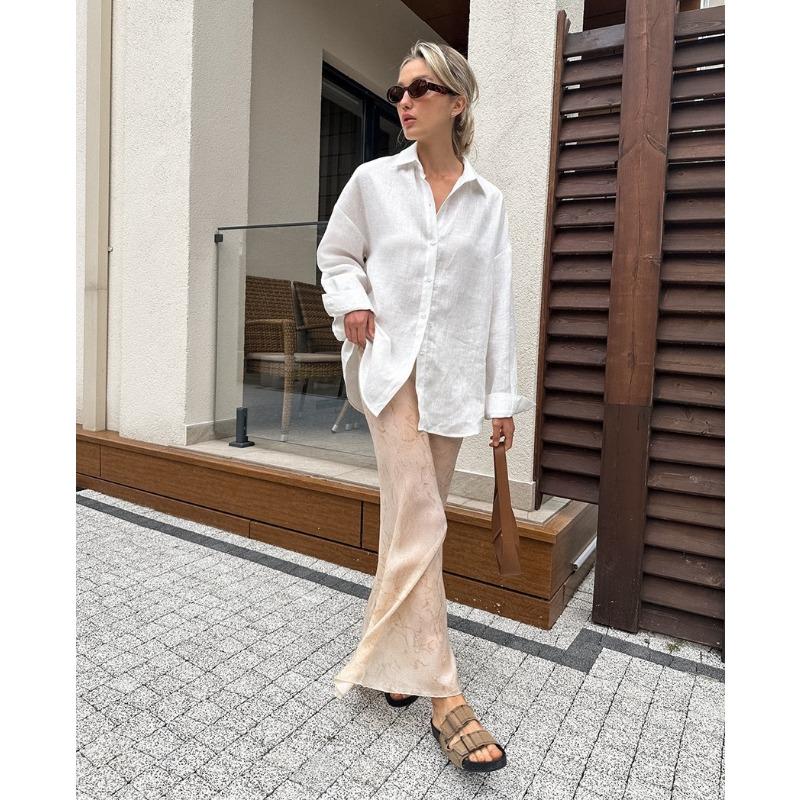 Damen Sommer Neue Mode Einfarbig Taschen Langarmhemd Locker Lässige Jacke