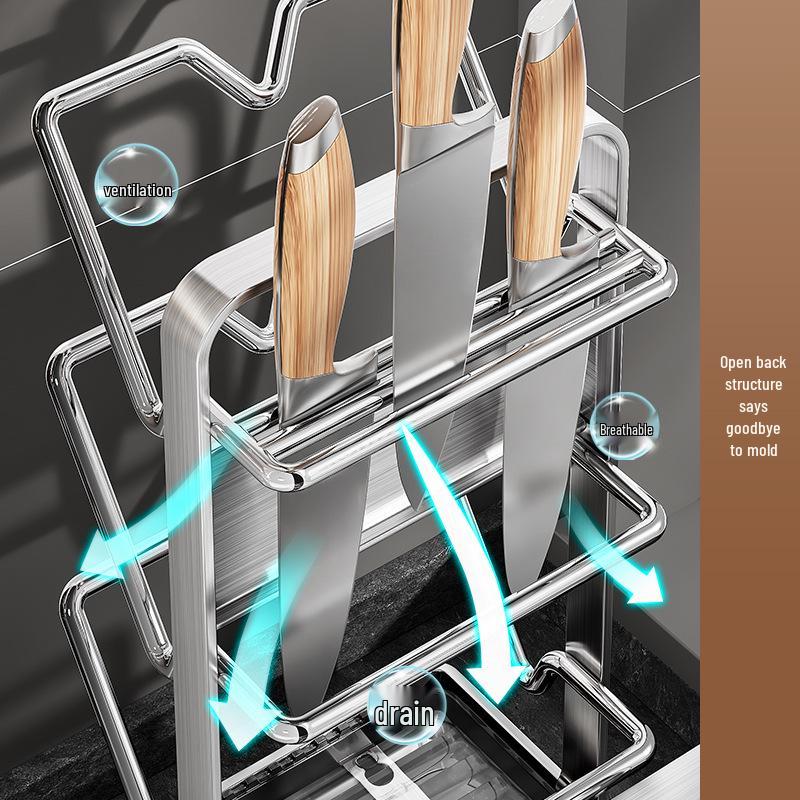 Wielofunkcyjny wiszący stojak kuchenny ze stali nierdzewnej z deską do krojenia i uchwytem na pokrywki do garnków