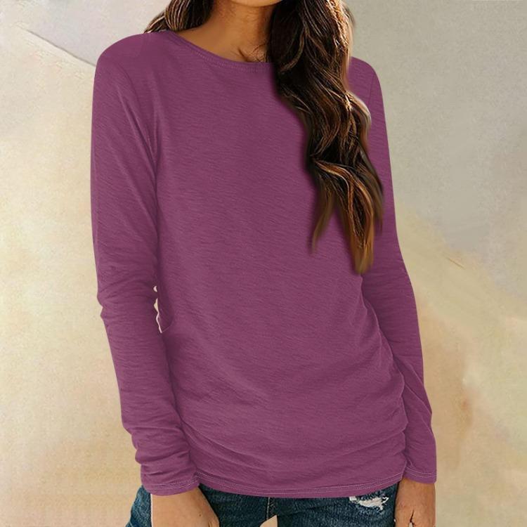 Trendy Fall Tunic Outfits Womens Fitted T Shirts Casual Long Sleeve Round Neck Basic Tee