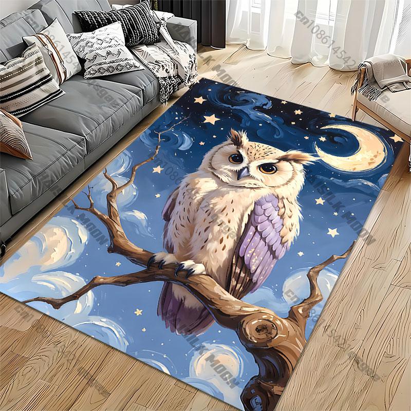 Owl Under Starry Night Carpet Yoga Living Room Room Decor Children's Crawling Mat Doormat Area Rug Games Mat