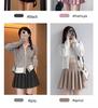 Women's High Waist Dark Gray Wool Plaid Pleated Skirt - Slimming Spring/Autumn 2026 Collection, JK Short Skirt