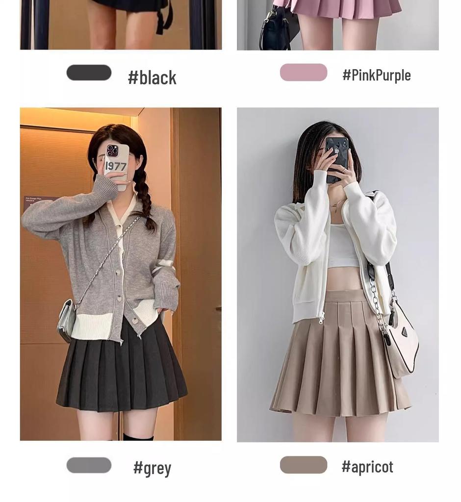 Women's High Waist Dark Gray Wool Plaid Pleated Skirt - Slimming Spring/Autumn 2026 Collection, JK Short Skirt