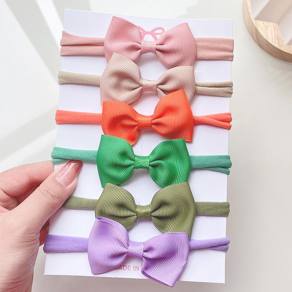 6Pcs/set Solid Color Grograin Ribbon Bowknot Headband For Girls New Headwear Elastic Hair Bands Infant Kids Hair Accessories