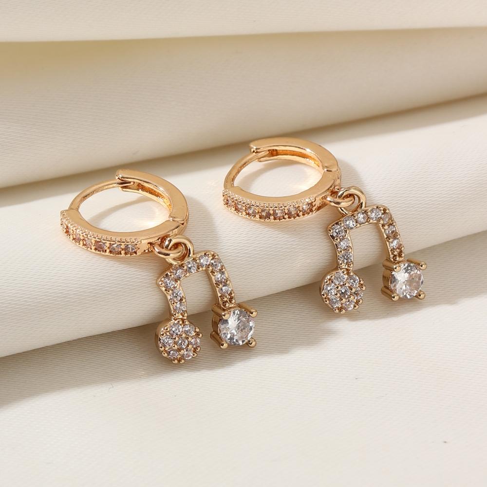 Cercei lungi simpli cu note muzicale pentru femei, zirconiu cubic, bijuterii de zi cu zi, accesorii pentru petrecere