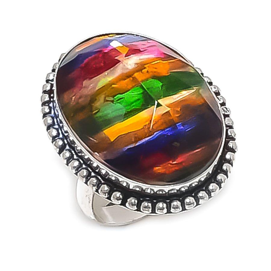 

Кольцо из серебра 925 пробы с драгоценным камнем аммолит, размер 9