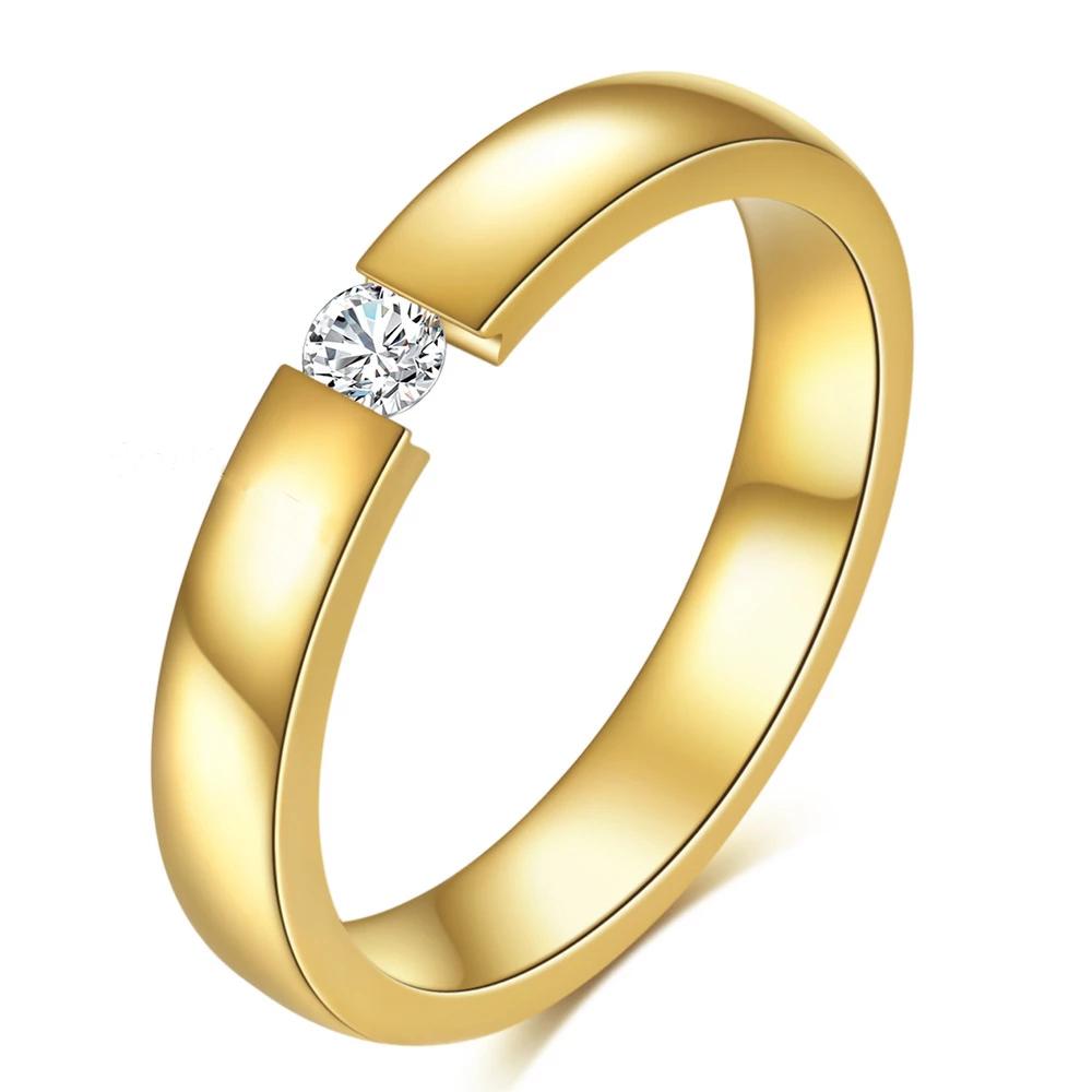 Fashion Solitaire Rings For Women 3mm Thin Stainless Steel Engagement Ring Ladies AAA CZ Stones Wedding Party Jewelry Bands 5
