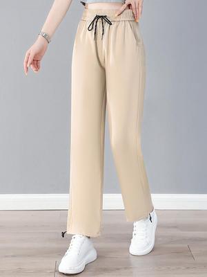 Women's Stylish High-Waist Ice Silk Wide-Leg Pants - Summer, Lightweight, Drapey, Middle-Aged Style