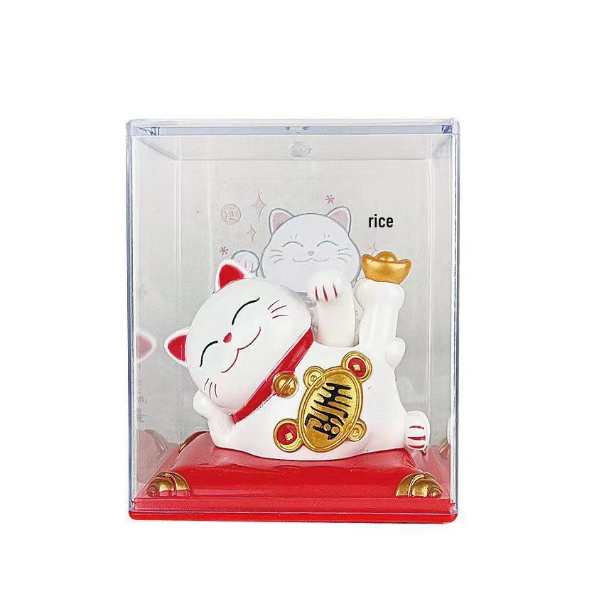 Y Solar Fortune Cat Waving Hand Ornament: Light-Powered Decor for Car, Living Room, or Office Desk