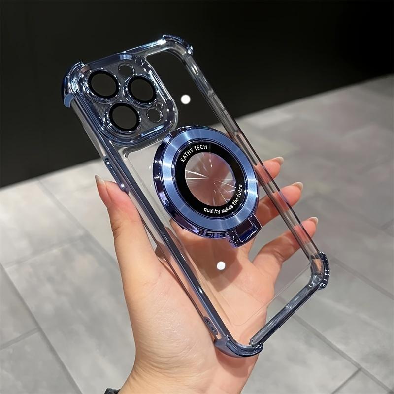 Luxury Magnetic Plating Stand Shockproof Clear Case  For iPhone 17 16 15 14 13 12 11 Pro Max Plus Shockproof Acrylic Back Cover