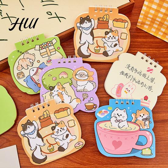 Thickened Inner Pages Journal Cat Mini Spiral Notebooks 3.6 X 3.8 Inch Top-Wire Bound Memo Pads, Travel Notebook Cartoon 50 Notepads, Kawaii