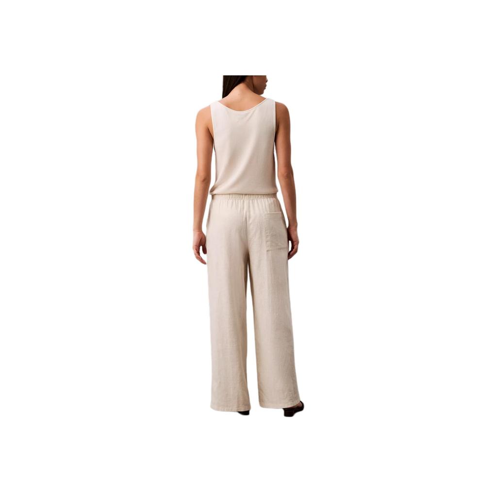 Calvin Klein Loose Fit High Waist Solid Color Casual Pants Women Bottoms Off-White 47B604G-100
