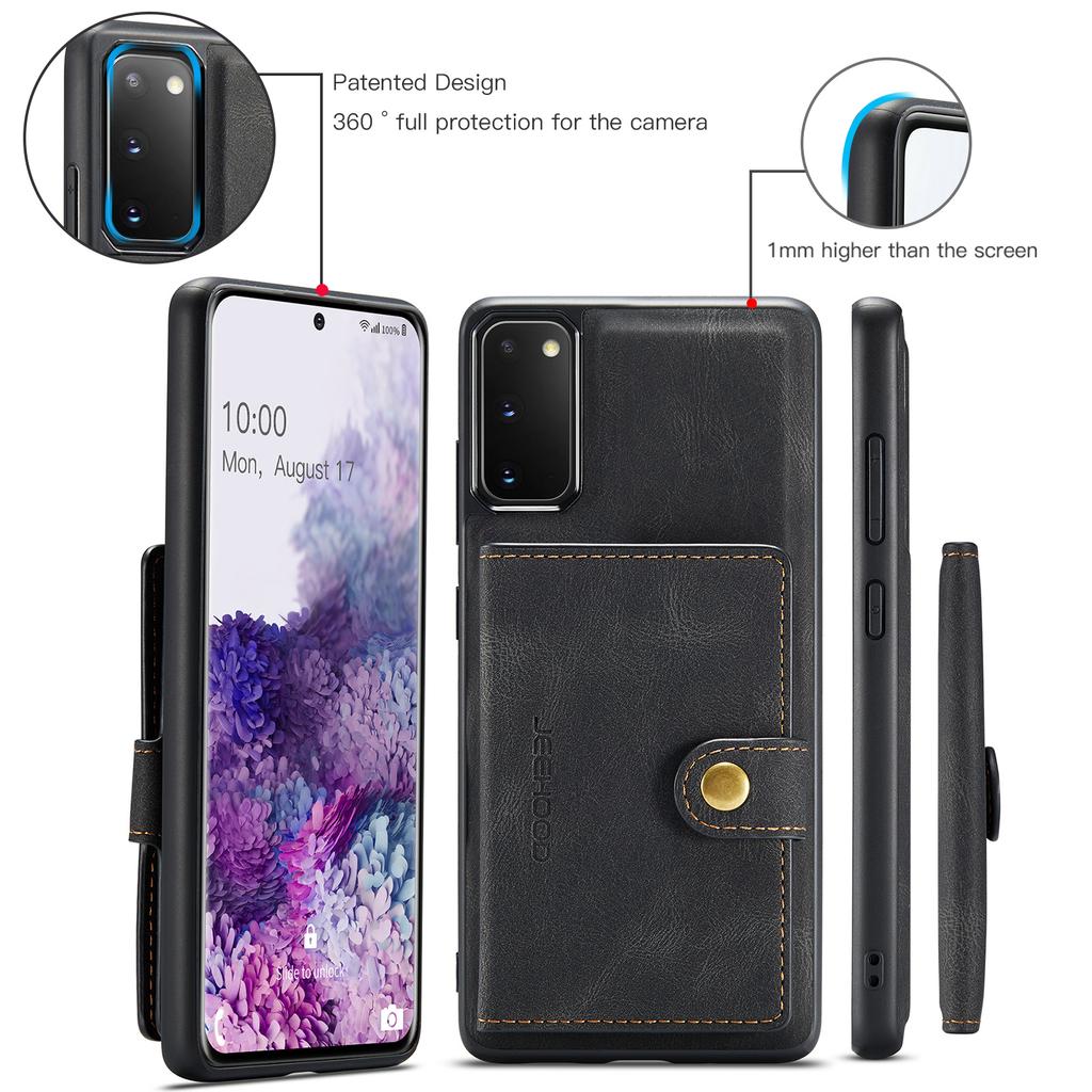 For Samsung Galaxy S20 5G Case JEEHOOD J01 Retro Leather Phone Back Cover with Detachable Magnetic Card Holder