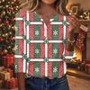 Women's Fashion Casual Christmas Print V-Neck Button 3/4 Sleeve T-Shirt Top for Holiday