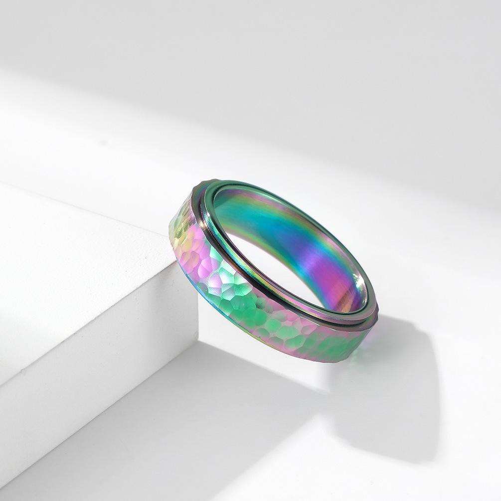 New Titanium Steel Rotating Ring Has Irregular Hand Hammered Patterns