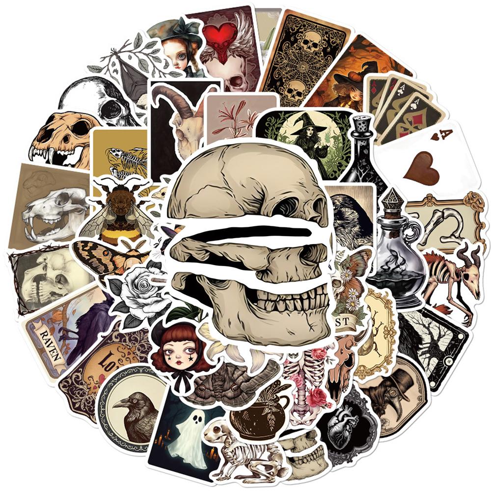 10/30/50pcs Gothic Vintage Skull Witch Stickers Dark Aesthetic Graffiti Decals for Skateboard Phone Laptop Car Cool Sticker Pack