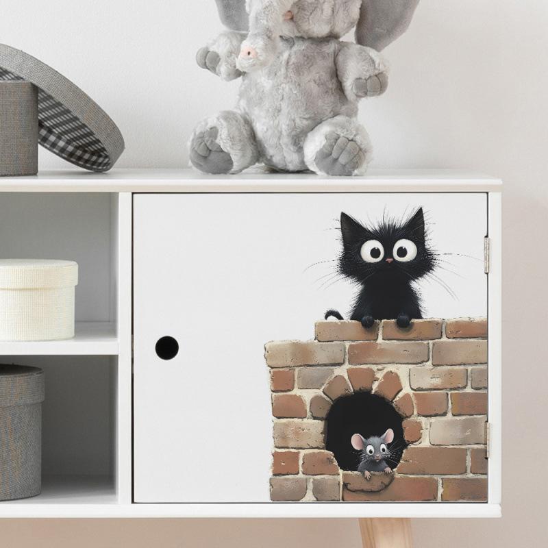 Cartoon Katze Maus Wandsticker Kinderzimmer Hintergrunddeko Tür Heimdekoration Selbstklebende Aufkleber