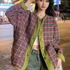 Plus Size Women's Spring 2025 Korean Plaid Tweed Coat - Loose, Slimming & Stylish