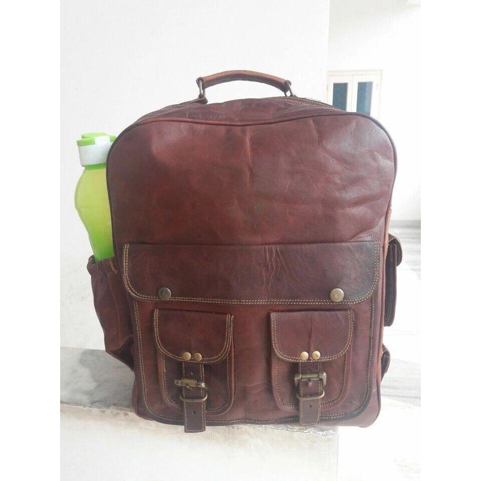 Genuine Leather Brown Backpack Rucksack New Travel Bag For Men's and Women'