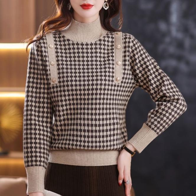 Mode Vintage Damen Halbhoher Kragen Pullover Winter Unterteil Koreanisch Langarm Vielseitig Lässig Strickpullover Tops