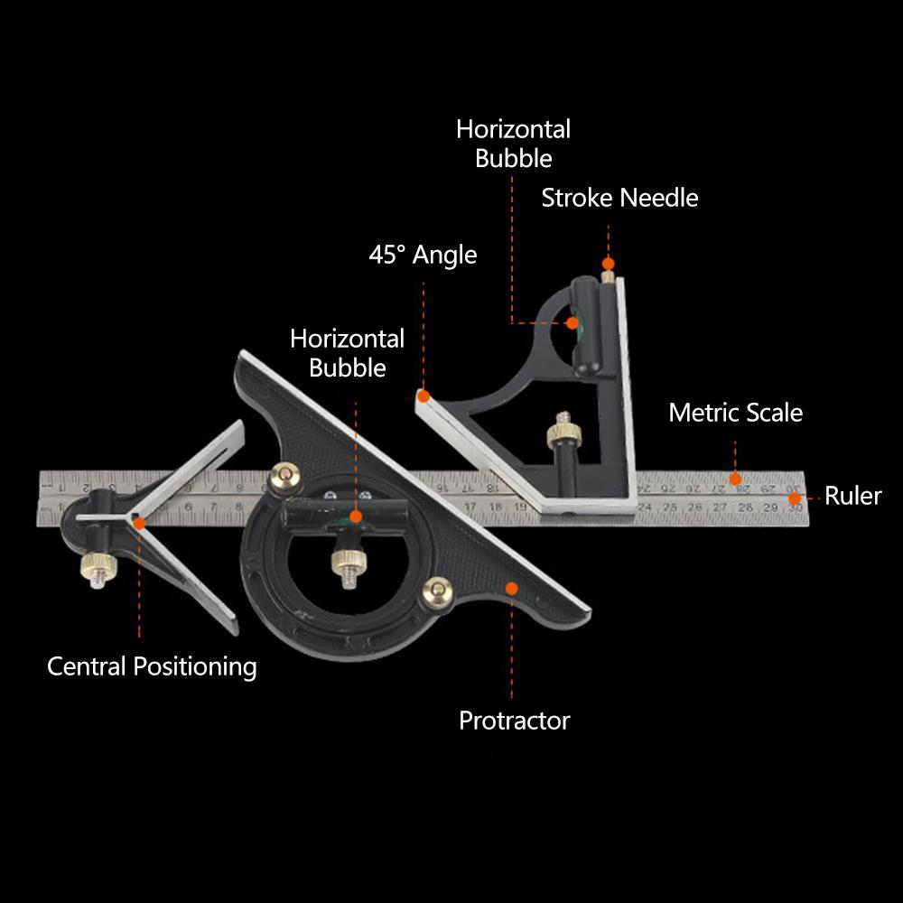 300MM Combination Square Angle Ruler Green 90 Degrees  Stainless Steel Level Square High Precision 45 Degrees
