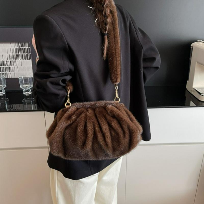 Falten Kleine Wolke Schultertasche Damen Fashi Aufbewahrungstasche Winter Flauschig Trendig Bequem und Vielseitig Textur Umhängetasche