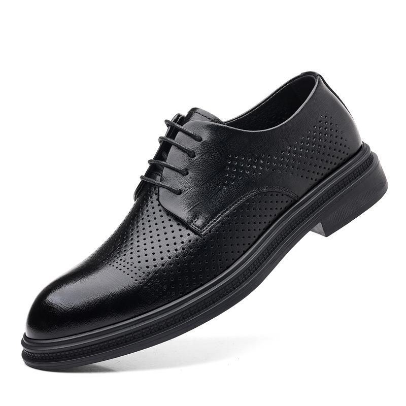 Fashion Leather for Men Summer Hollow Out Business Formal Wear for Men Low Cut Casual Height Increasing Wedding Groom Shoes