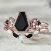 Exquisite Women Rings Rose Gold Color Square Black Stone Moon Rings Party Accessories Gift