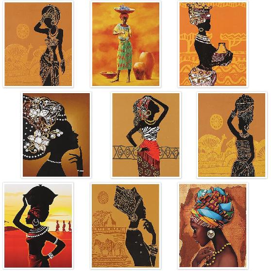 Tenare 9 Pieces Canvas n n Wall Decor Black n Woman Wall Painting Black Art Pictures Retro Ethnic Ancient Poster Unframed, 8 x 10 Inch