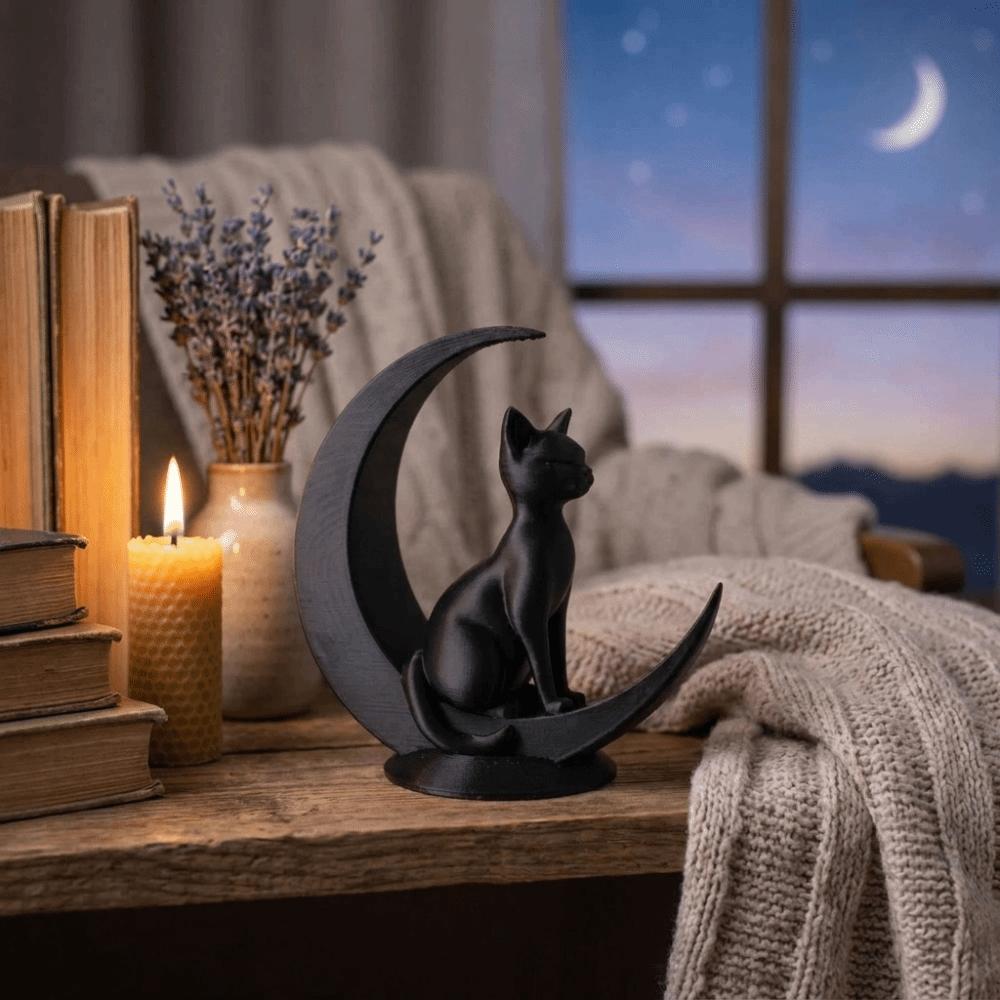 Dark Style 3D Printed Moon Cat Decoration Art Crafts Minimalist Style Cat Sculpture Ornaments Desktop Decoration Home Decor