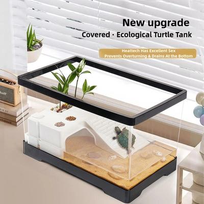 Transparenter Schildkrötenpanzer mit Rassenfutterbereich Käfig Reptilienlebensraum Schildkrötenpanzer Bodenablauf Gehäuse Starter Innen Dekoration