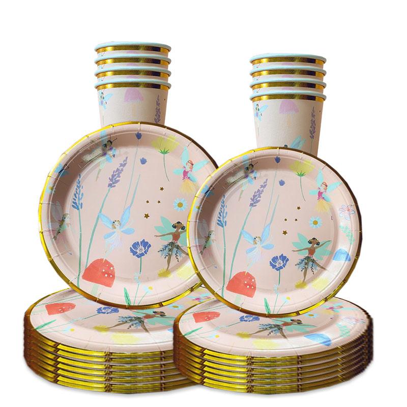 10Guests Fairy Party Disposable Tableware Butterfly Princess Plates Cups Napkins Girls Happy Spirit Theme Birthday Party Decor