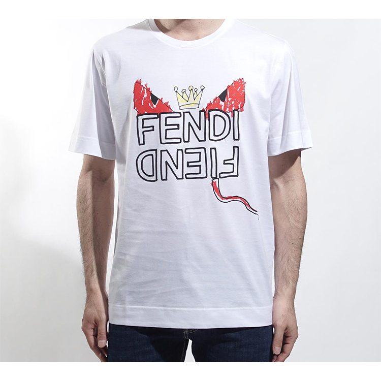 Fendi T Shirts Men's White Crew Neck Moderate Straight Fit FY0936A6ZOF0QA0