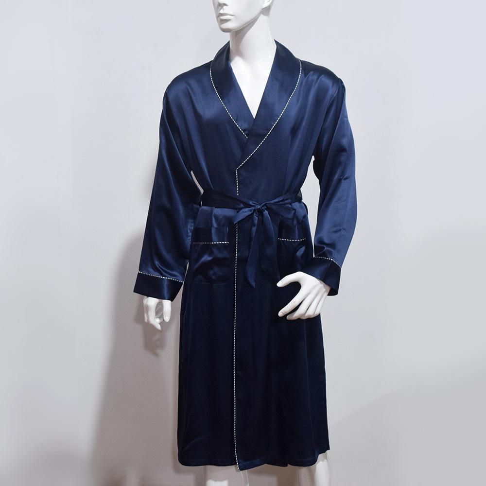 

Мужской длинный тяжелый халат из шелка тутового дерева - Осень/Весна, Длинный рукав, Завязка, Утренний халат Пижама. L