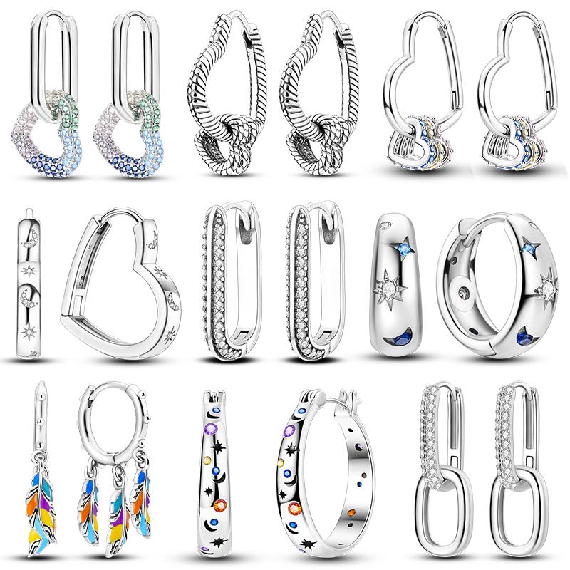 925 Silver Hoop Earring For Woman Pendientes Moon Sun Earrings Fashion Jewelry