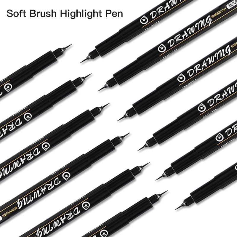 Highlight Marker Pens Soft Brush Tip Gel Pens Set for Art Calligraphy Sketching Drawing Hand Lettering Black Ink Brush Markers
