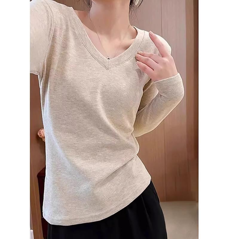 

Korean Style Slimming Long Sleeve Women s T-shirt - 2025 Spring/Autumn Collection Small абрикосовий