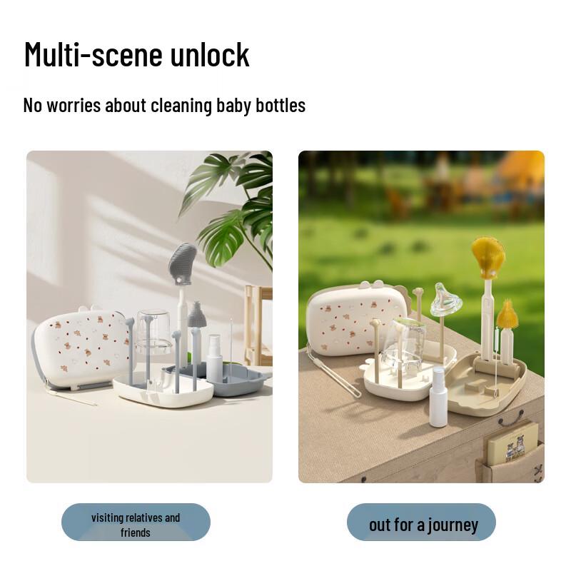 COOKSS Portable Silicone Baby Bottle Cleaning Brush Set