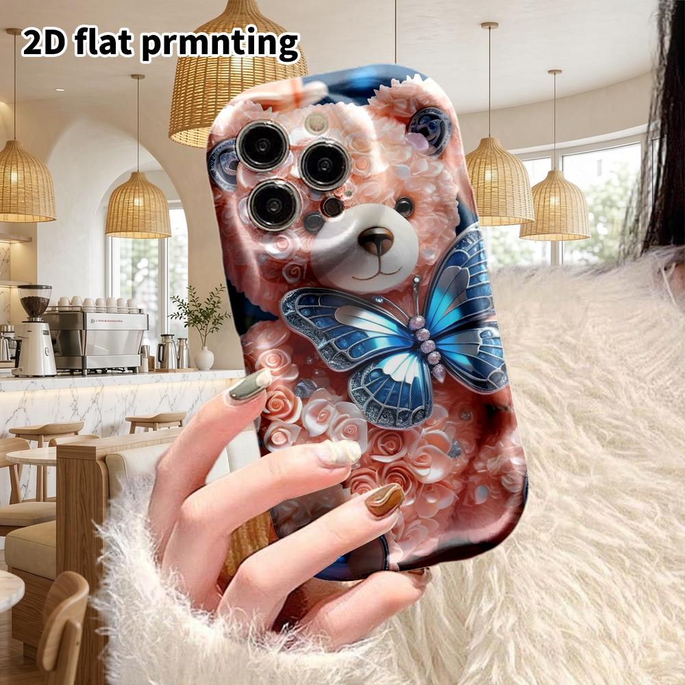 Phone Case: 2D Flat Design Suitable for iPhone 18, 17, 16, 15, 14, 13 Pro Protective Cases, Couple Style, Floral Teddy Bear, Christmas and Halloween G